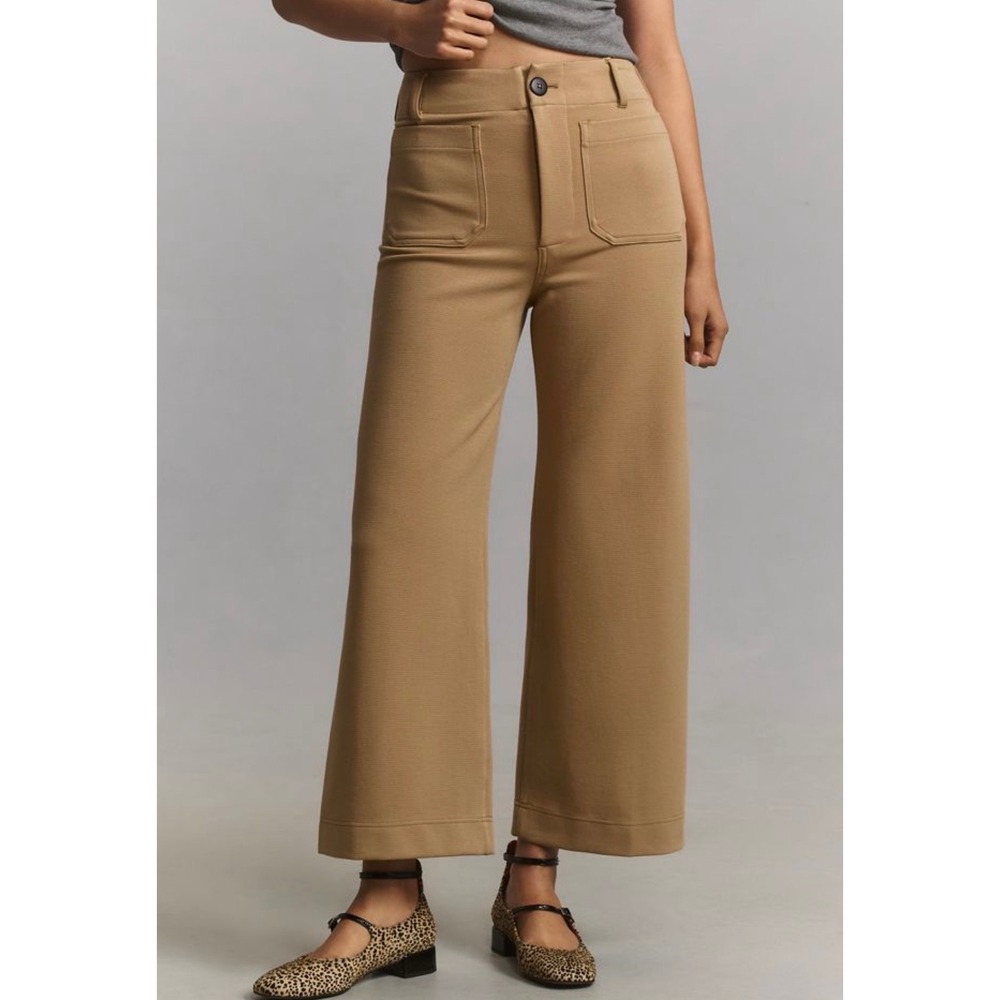 Maeve Anthropologie The Colette Wide Leg Crop Pants Tan Camel 31P Petite